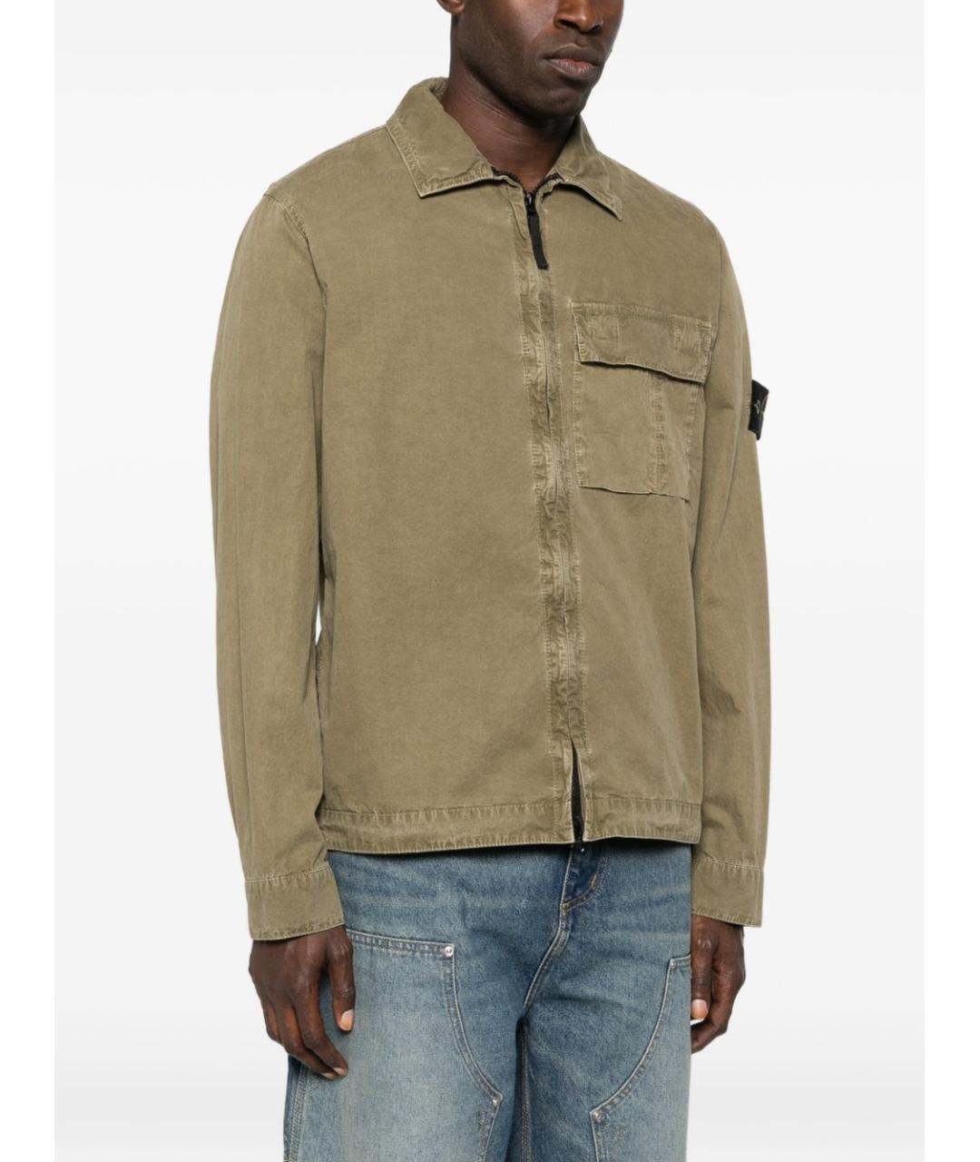STONE ISLAND Хаки хлопковая кэжуал рубашка, фото 3