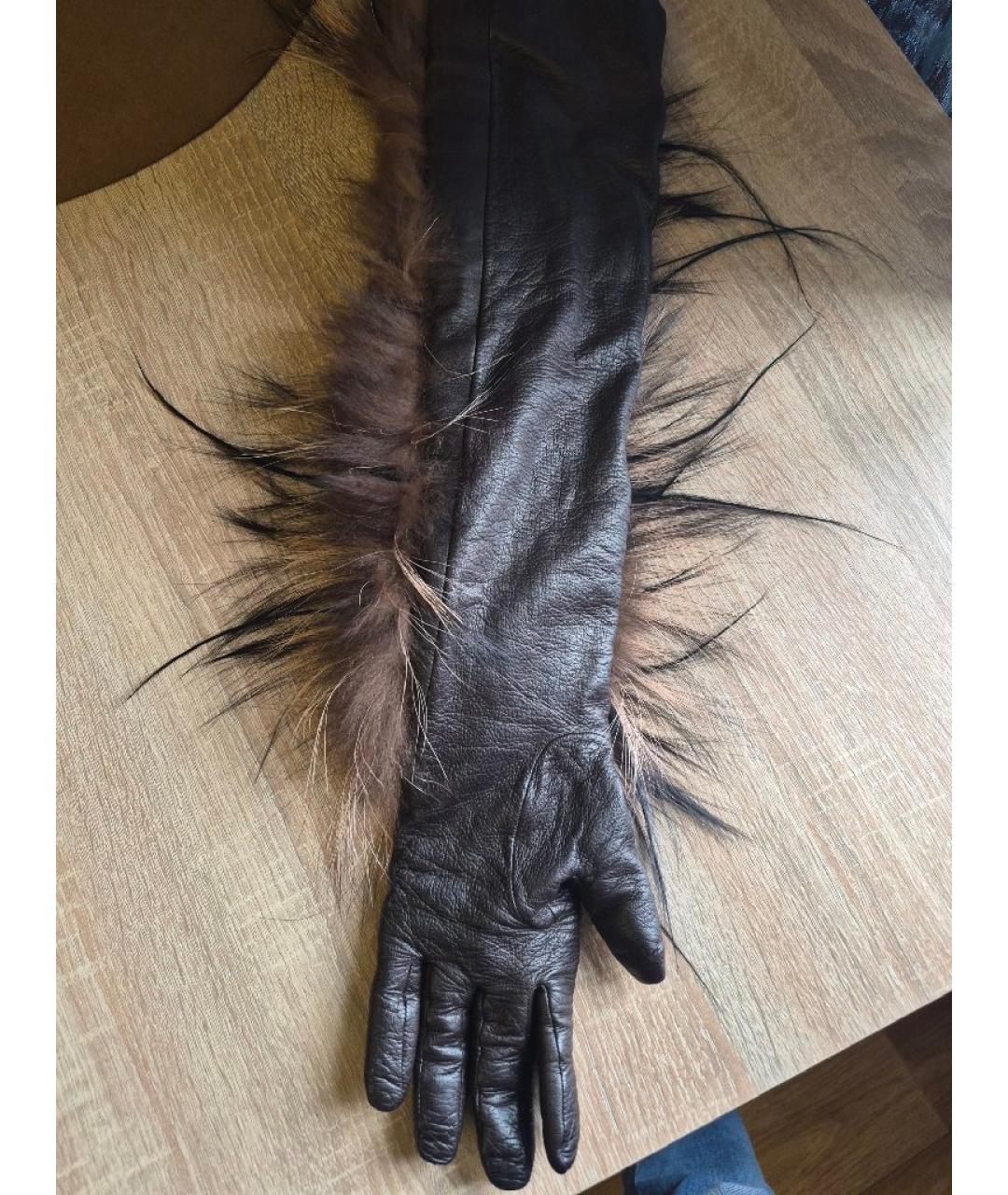 FENDI Коричневые кожаные перчатки, фото 8