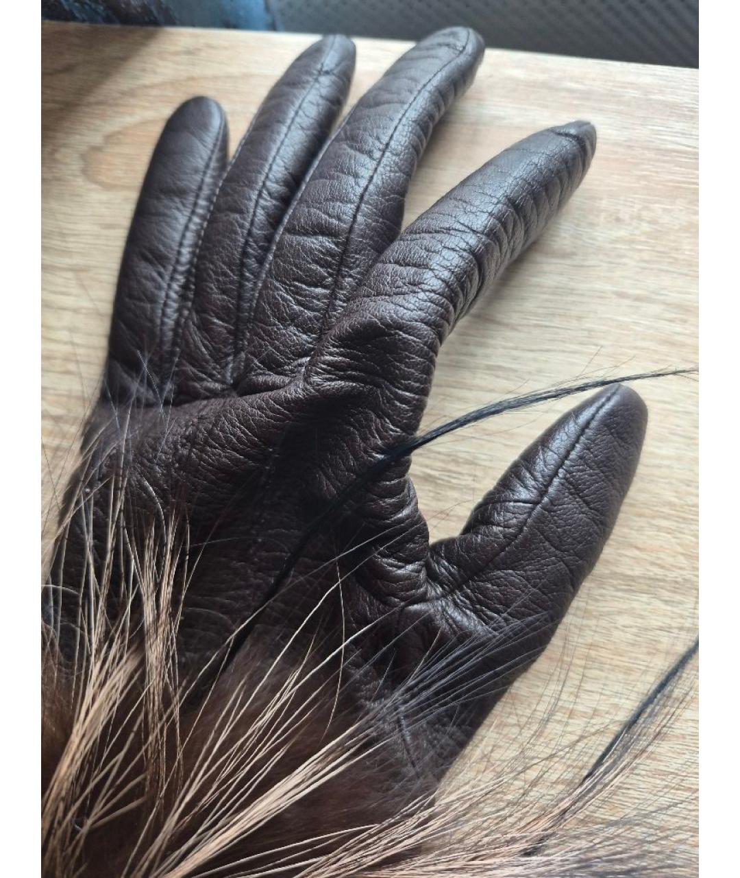 FENDI Коричневые кожаные перчатки, фото 6