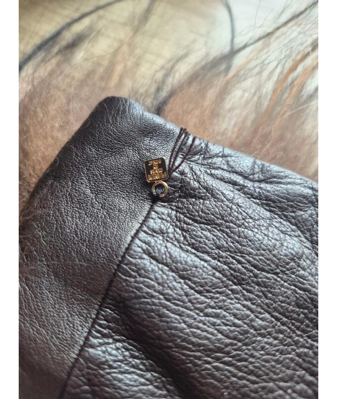 FENDI Коричневые кожаные перчатки, фото 4