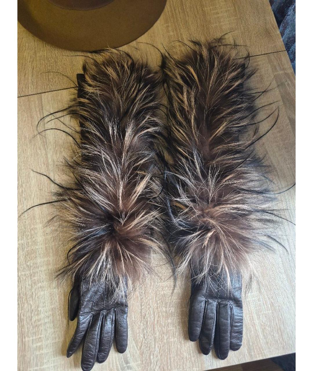 FENDI Коричневые кожаные перчатки, фото 10