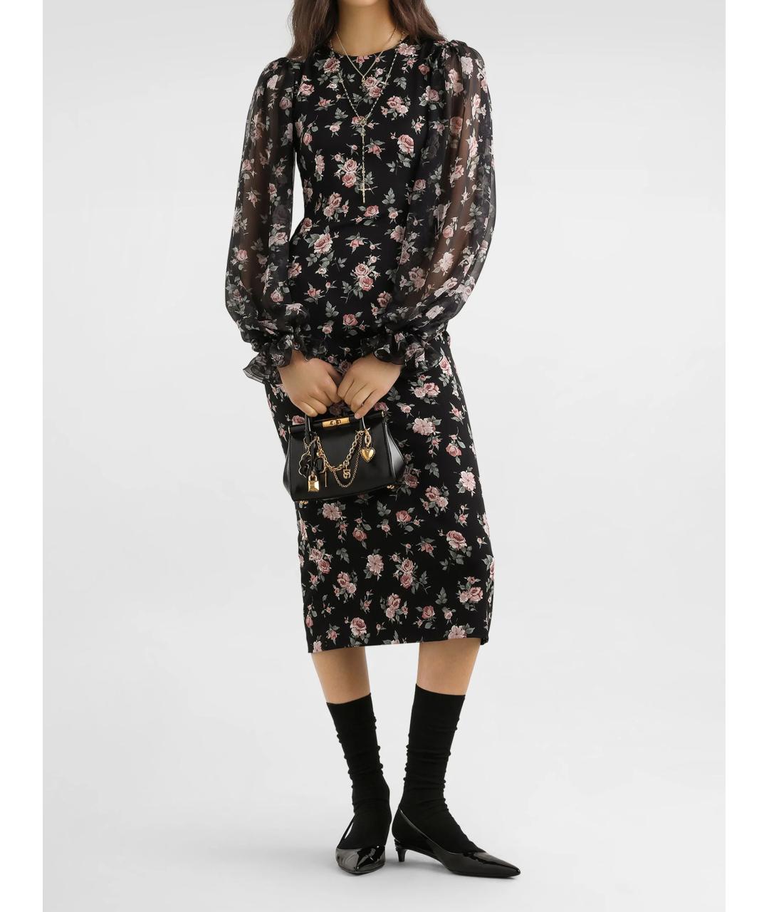 DOLCE&GABBANA Черное шелковое повседневное платье, фото 2