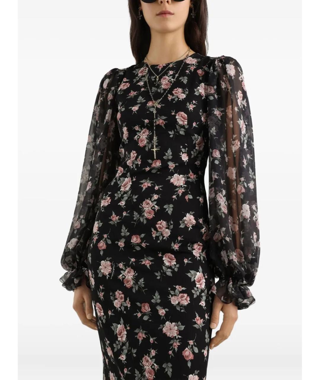 DOLCE&GABBANA Черное шелковое повседневное платье, фото 4