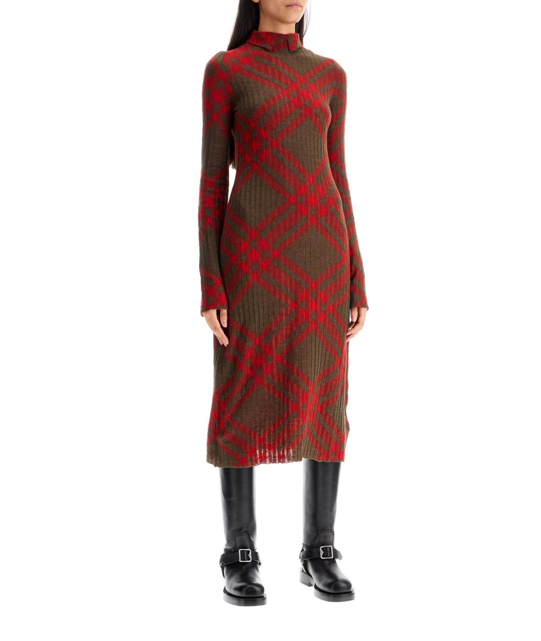 BURBERRY Красное шерстяное повседневное платье, фото 2