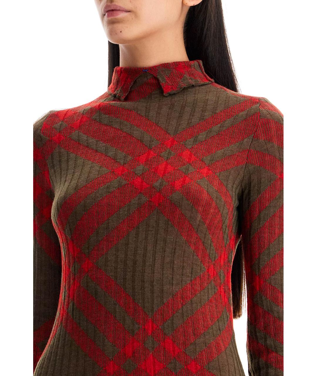 BURBERRY Красное шерстяное повседневное платье, фото 4