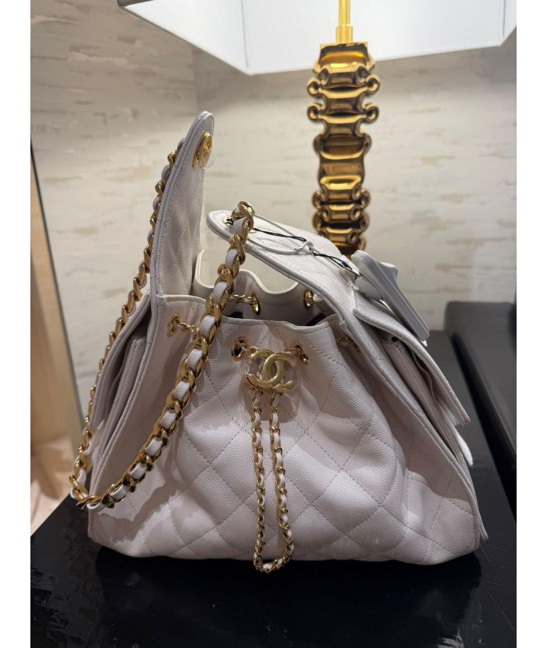 CHANEL Белая кожаная сумка через плечо, фото 5