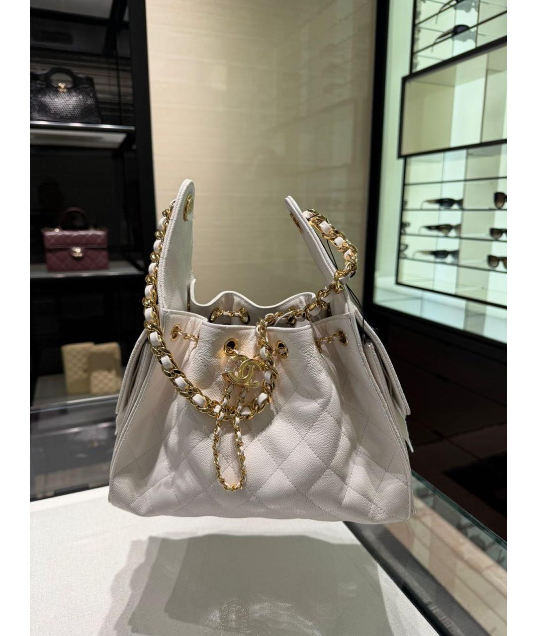 CHANEL Белая кожаная сумка через плечо, фото 6