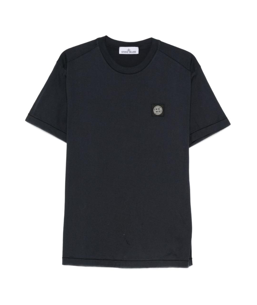 STONE ISLAND Темно-синяя хлопковая футболка, фото 1