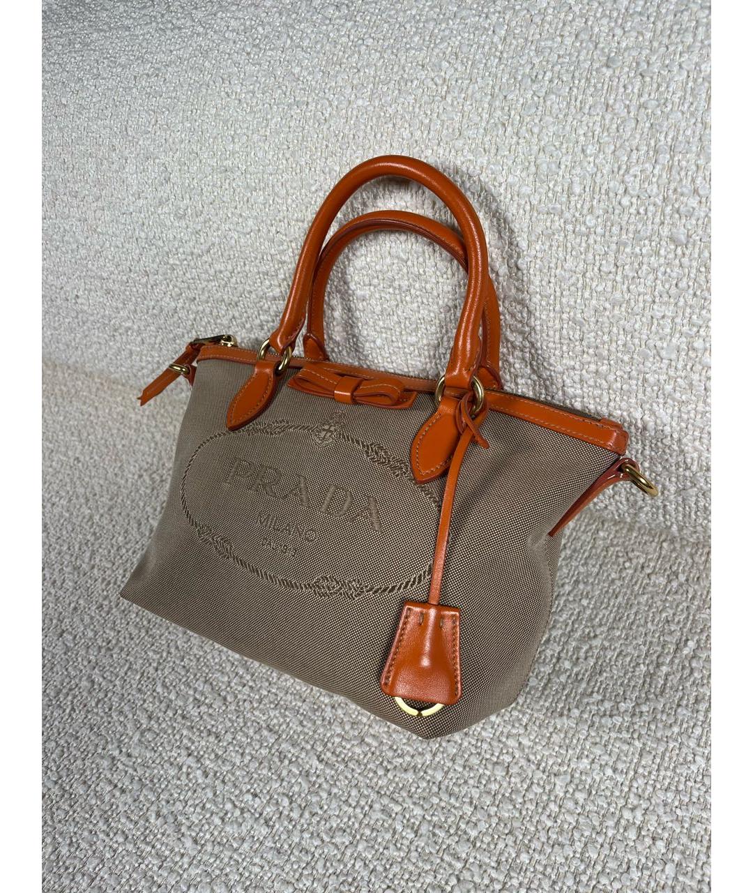 PRADA Бежевая тканевая сумка тоут, фото 6