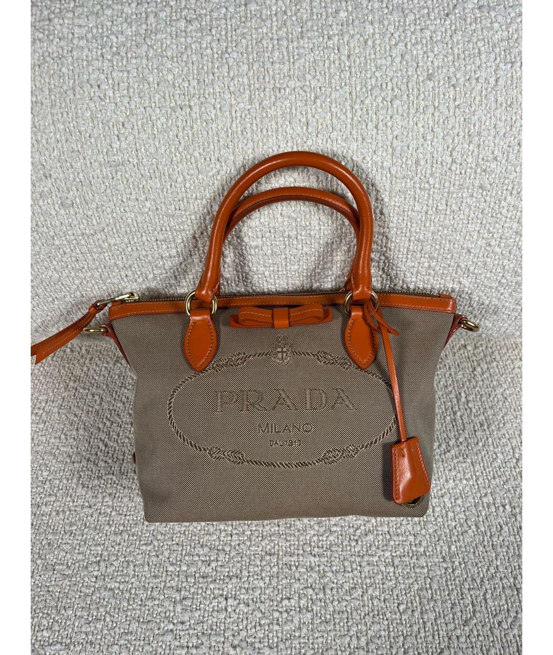 PRADA Бежевая тканевая сумка тоут, фото 9