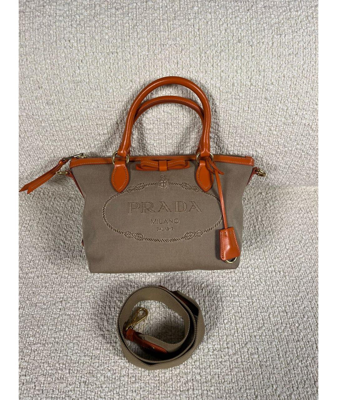 PRADA Бежевая тканевая сумка тоут, фото 5