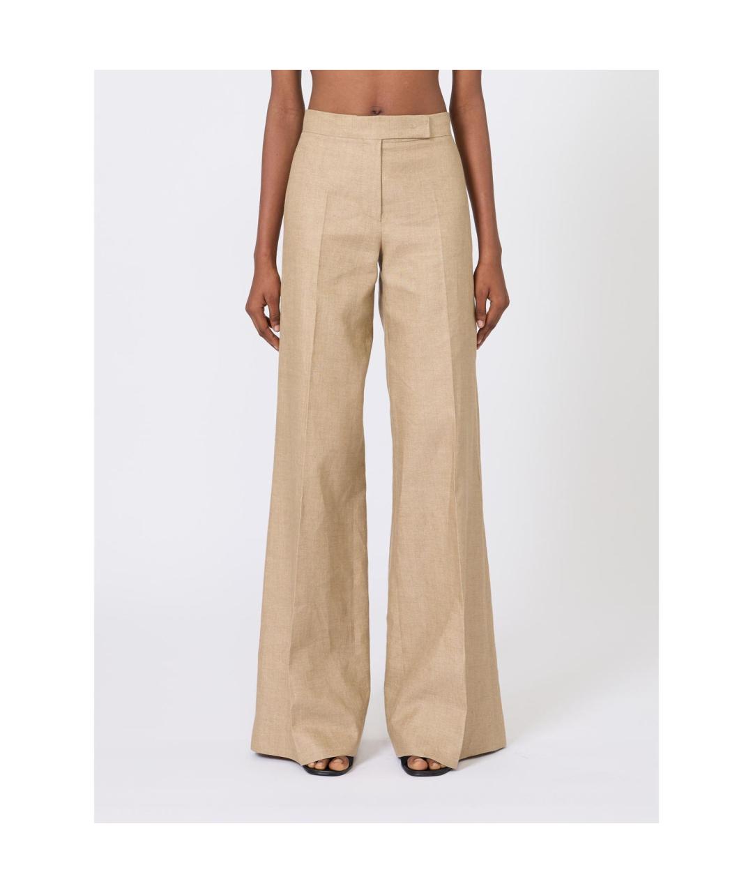 MAX MARA Бежевые льняные брюки широкие, фото 5