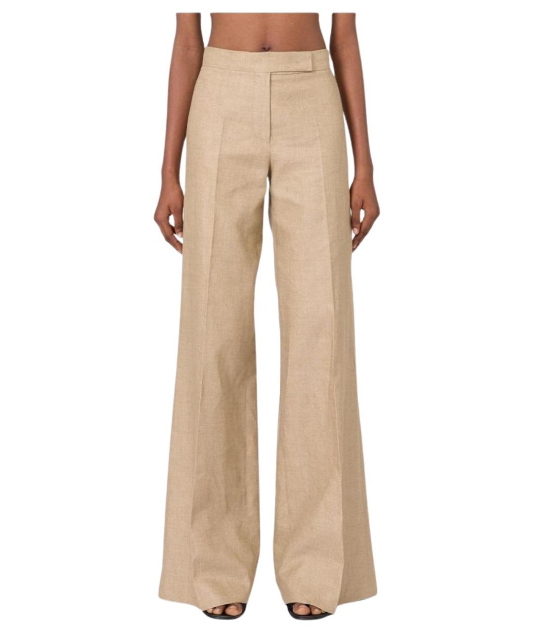 MAX MARA Бежевые льняные брюки широкие, фото 1