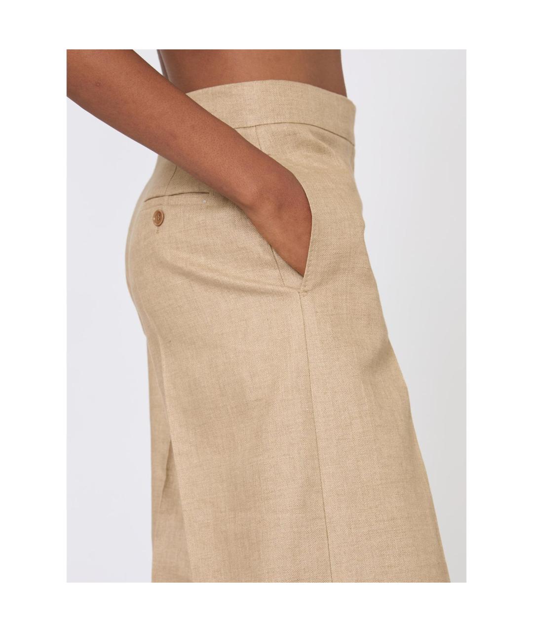 MAX MARA Бежевые льняные брюки широкие, фото 3