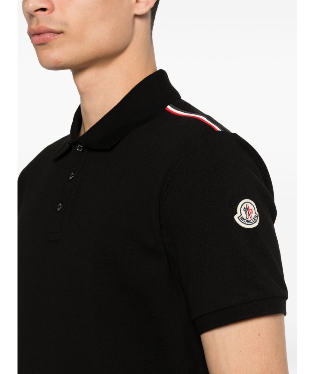 MONCLER Черное хлопковое поло с коротким рукавом, фото 3