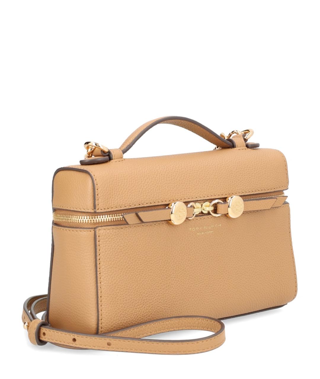 TORY BURCH Бежевая кожаная сумка с короткими ручками, фото 3