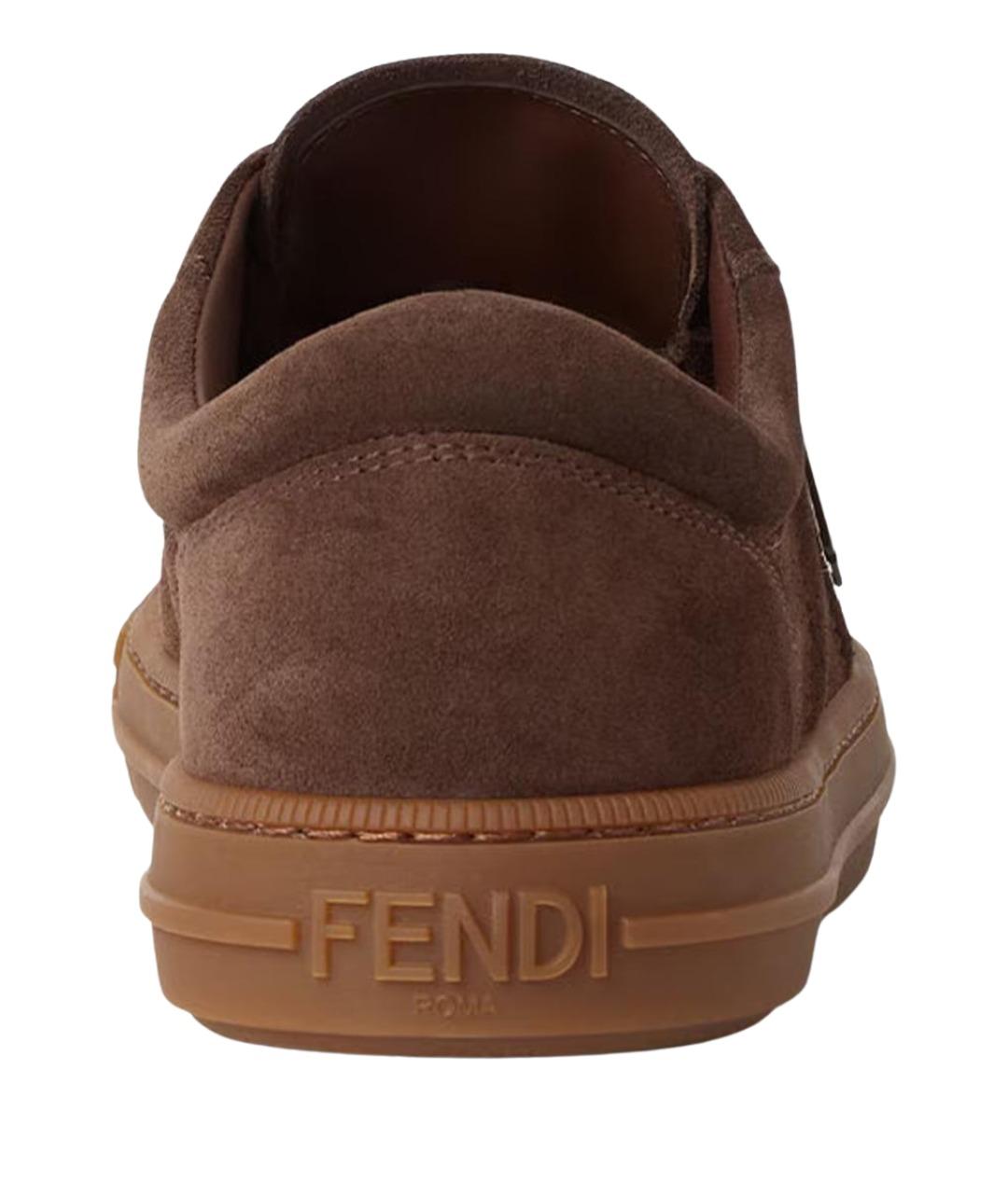 FENDI Коричневые кожаные низкие кроссовки / кеды, фото 3