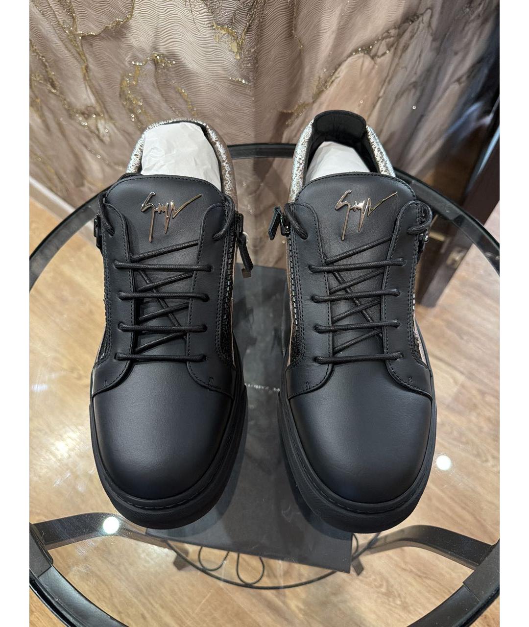 GIUSEPPE ZANOTTI DESIGN Черные кожаные низкие кроссовки / кеды, фото 3