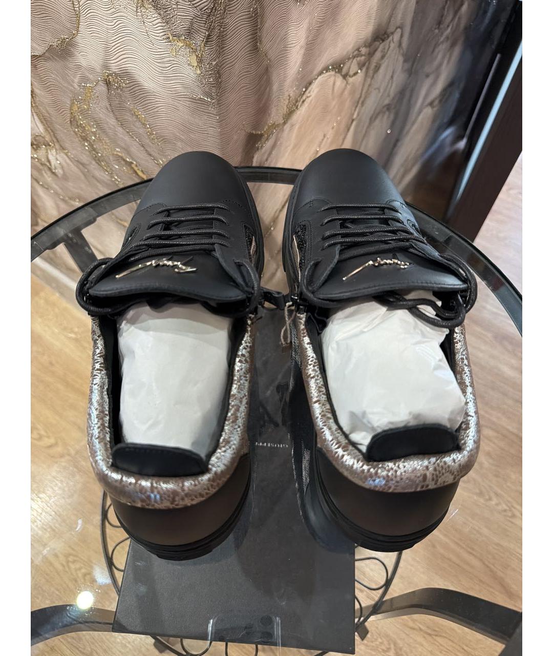 GIUSEPPE ZANOTTI DESIGN Черные кожаные низкие кроссовки / кеды, фото 4