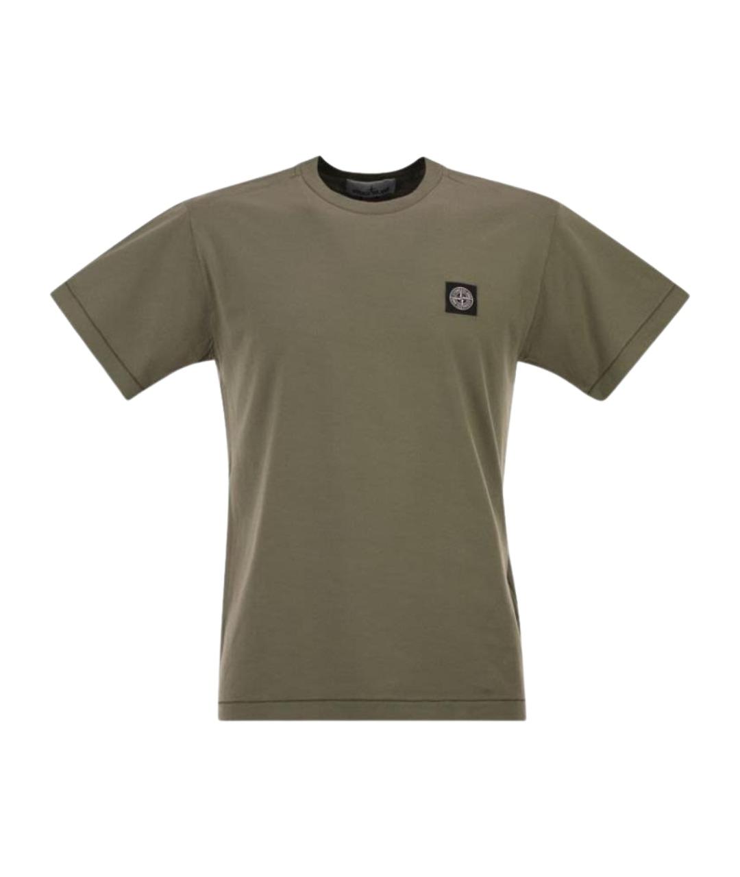 STONE ISLAND Хаки хлопковая футболка, фото 1
