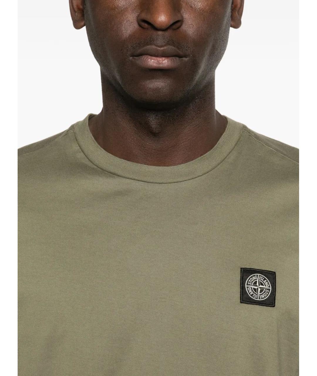 STONE ISLAND Хаки хлопковая футболка, фото 5