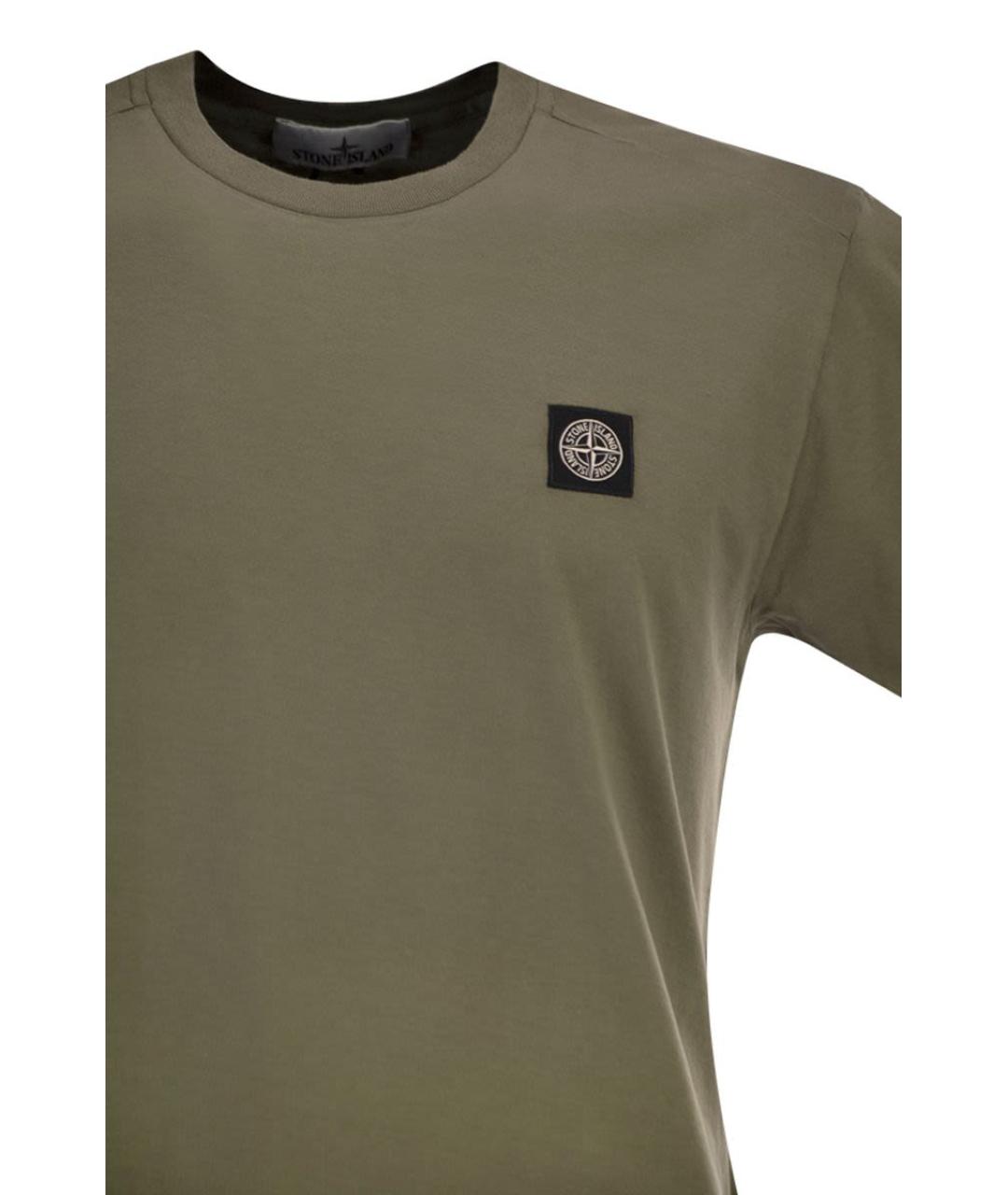 STONE ISLAND Хаки хлопковая футболка, фото 4