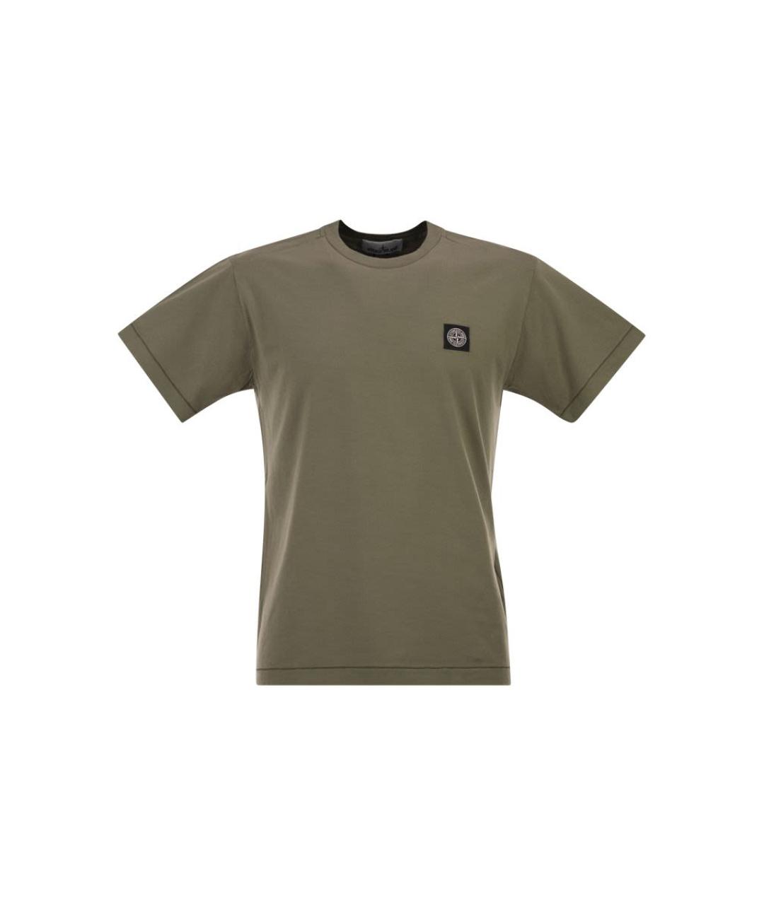 STONE ISLAND Хаки хлопковая футболка, фото 6