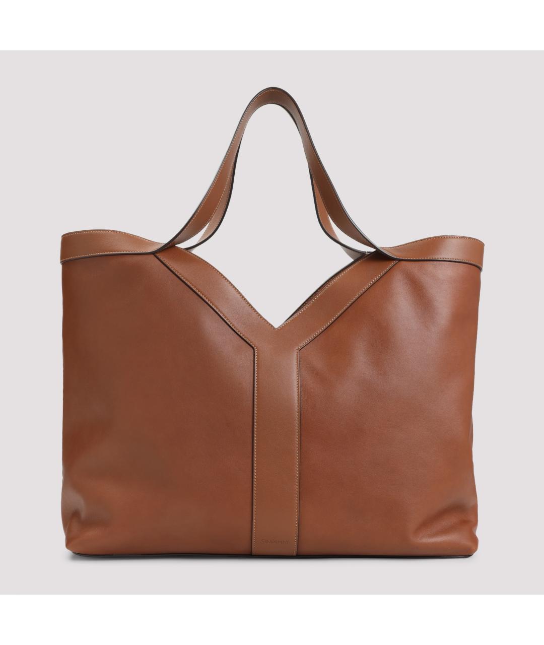 SAINT LAURENT Коричневая кожаная сумка тоут, фото 3