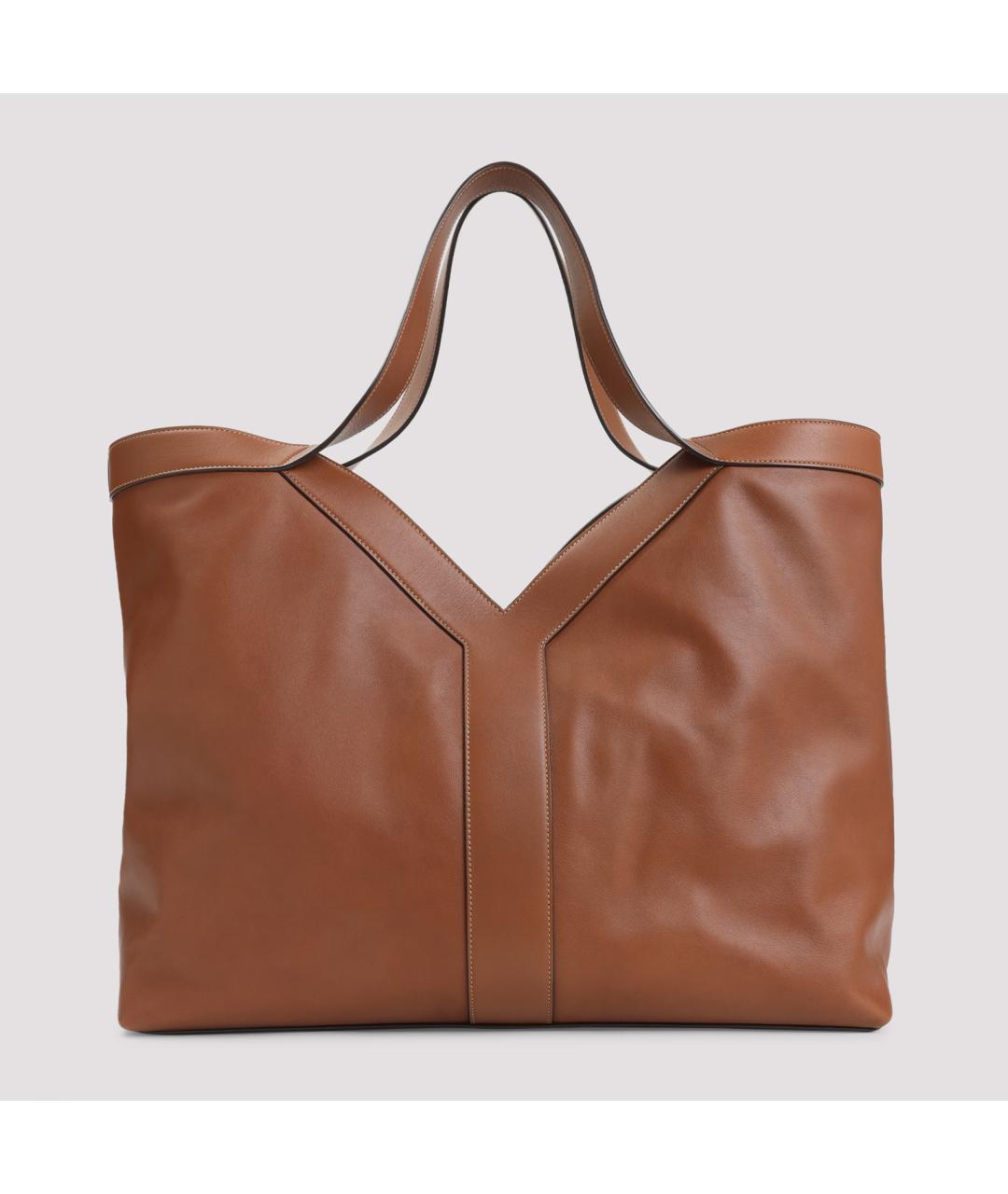 SAINT LAURENT Коричневая кожаная сумка тоут, фото 2