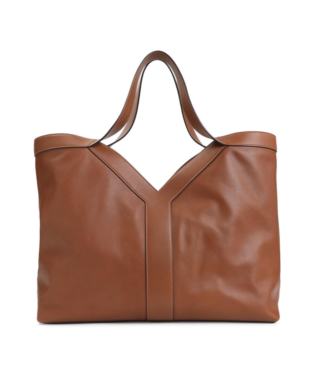 SAINT LAURENT Коричневая кожаная сумка тоут, фото 1