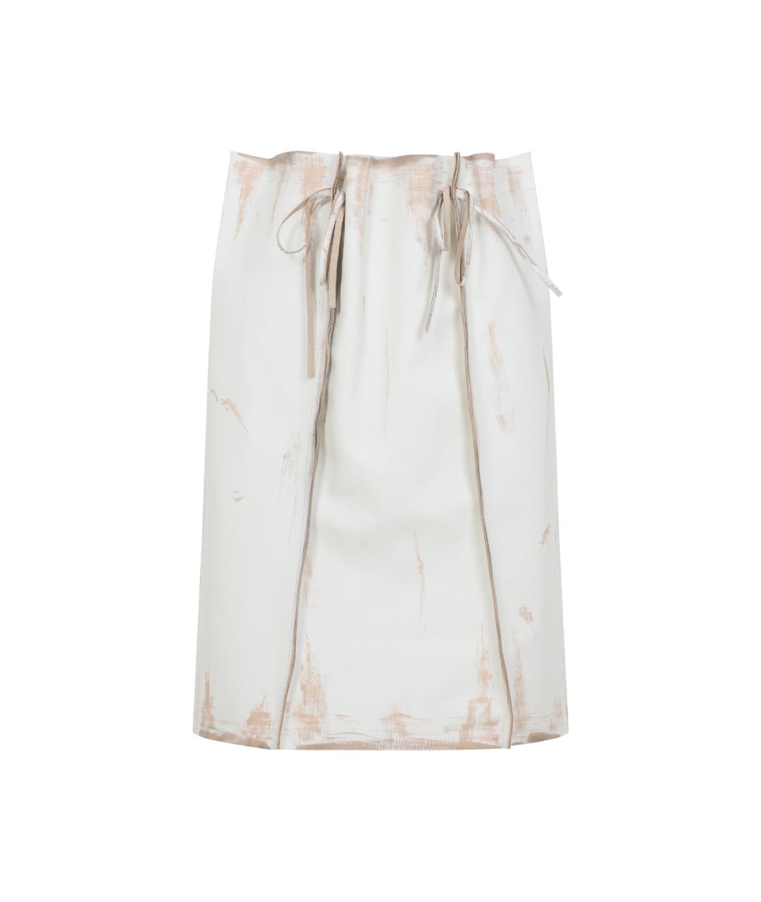 PRADA Бежевая кожаная юбка миди, фото 1