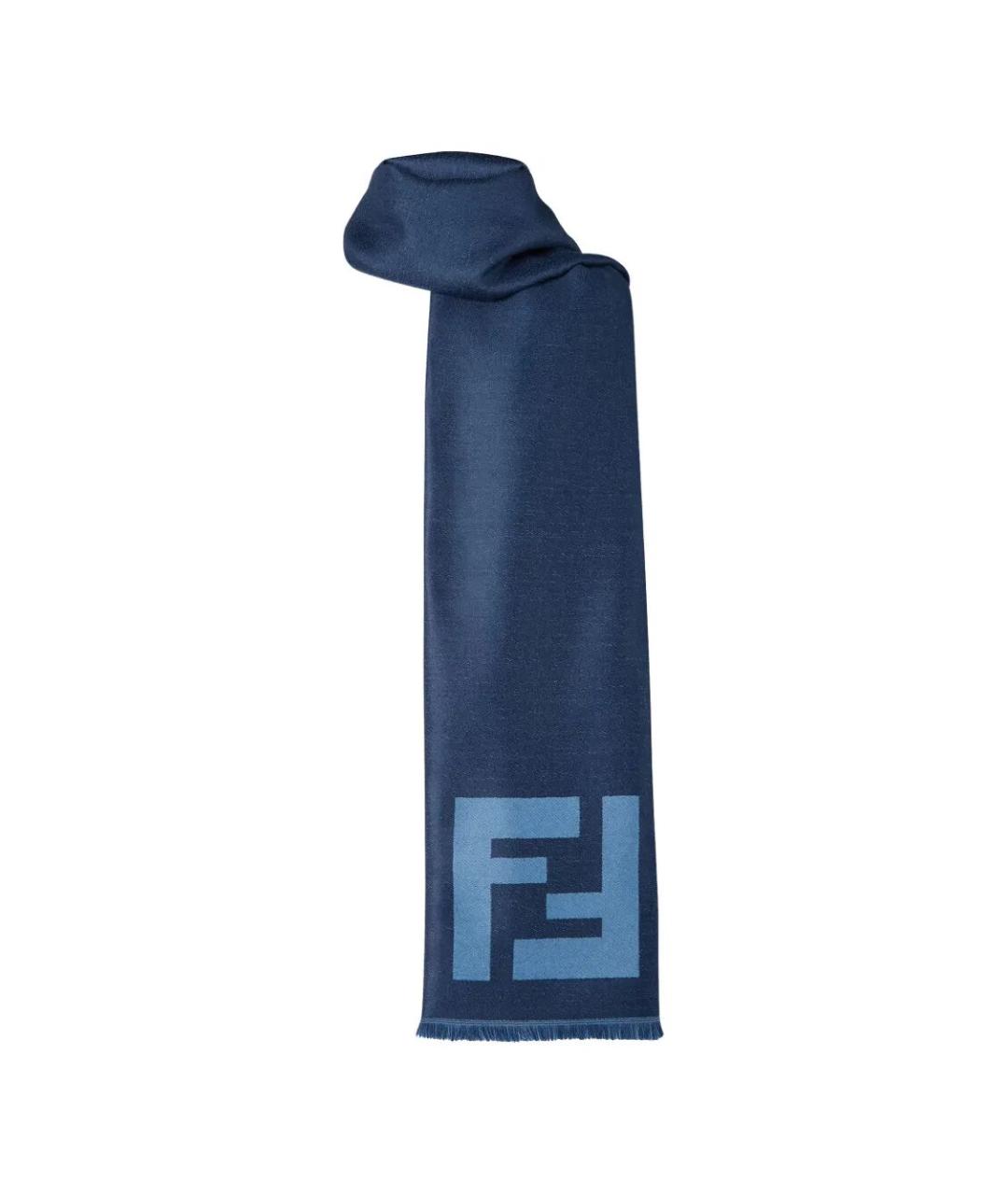 FENDI Синий шерстяной шарф, фото 2