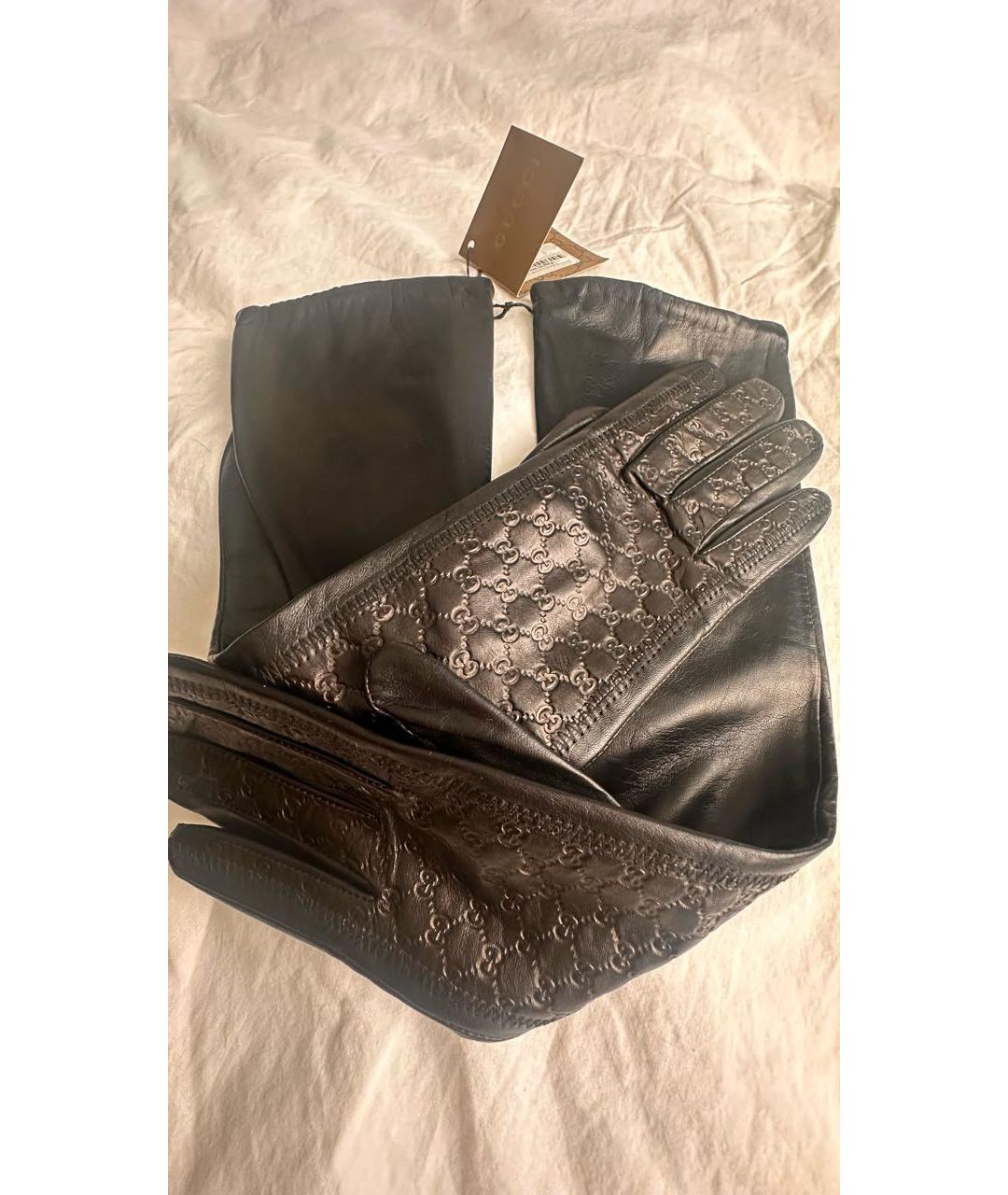 GUCCI Черные кожаные перчатки, фото 3