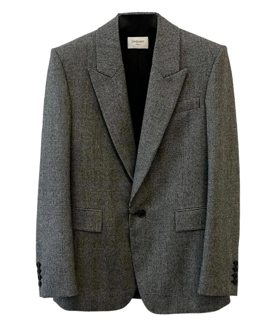 SAINT LAURENT Серый шерстяной пиджак, фото 1