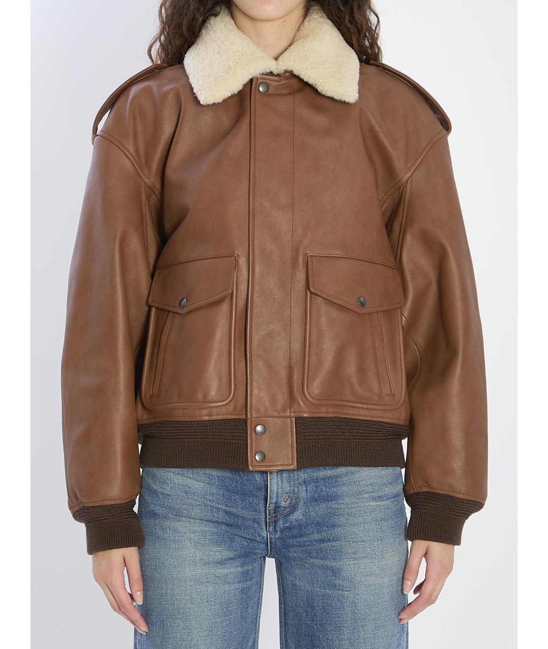 SAINT LAURENT Коричневая кожаная куртка, фото 2
