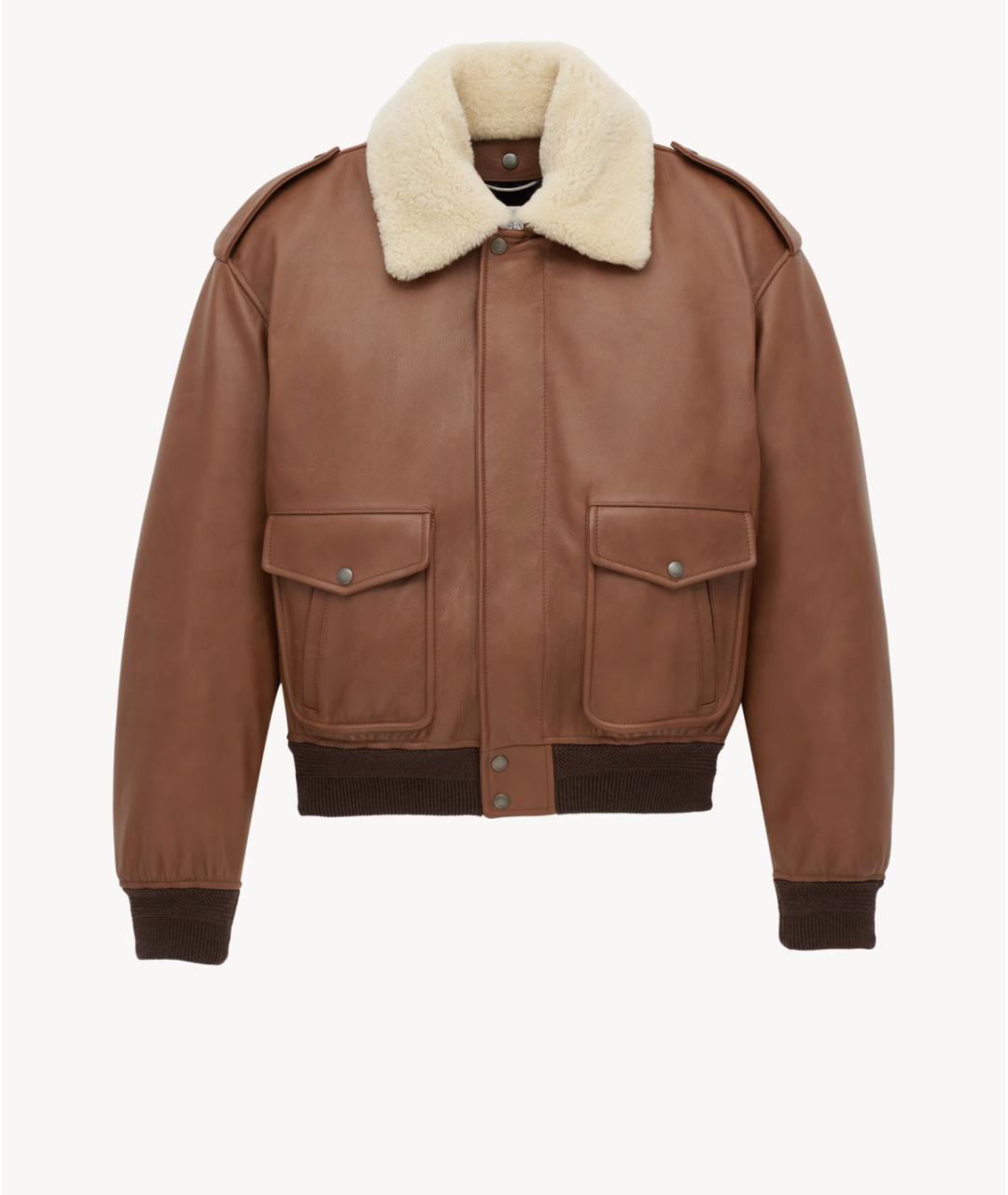 SAINT LAURENT Коричневая кожаная куртка, фото 6