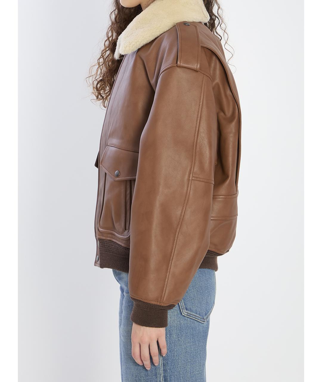 SAINT LAURENT Коричневая кожаная куртка, фото 4