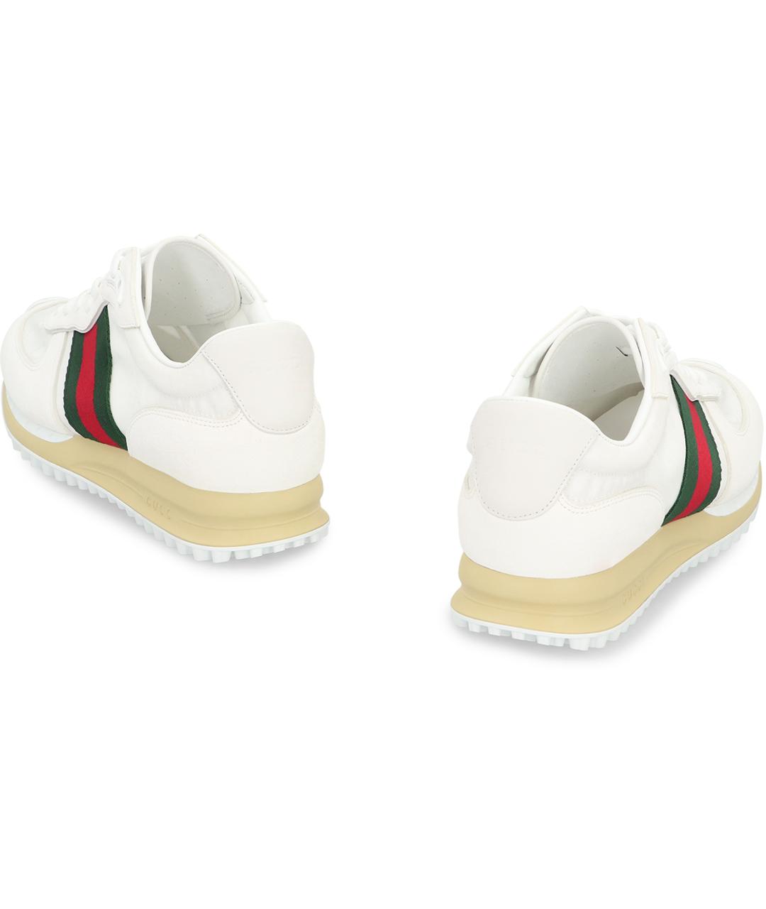 GUCCI Белые кожаные низкие кроссовки / кеды, фото 4