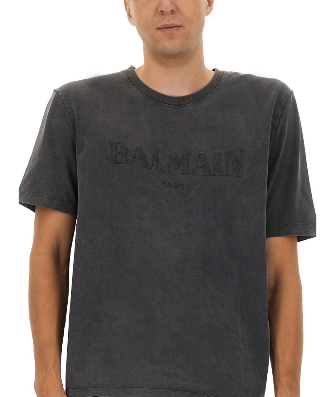 BALMAIN Серая хлопковая футболка, фото 4