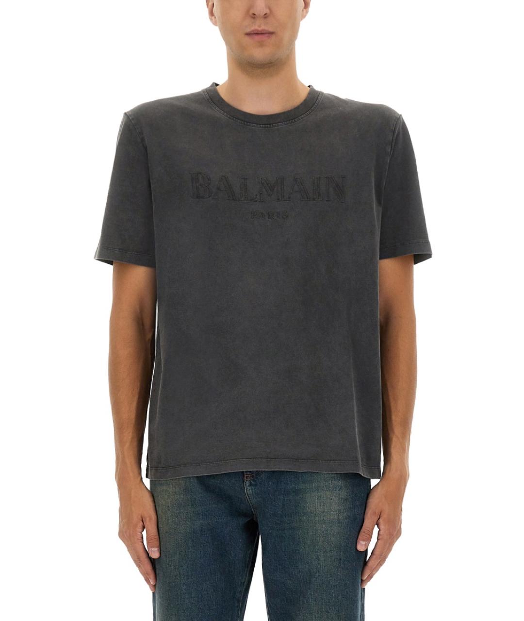 BALMAIN Серая хлопковая футболка, фото 1