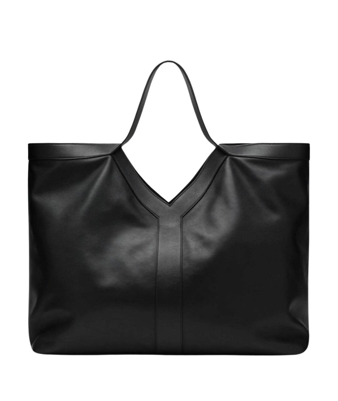 SAINT LAURENT Черная кожаная сумка тоут, фото 1