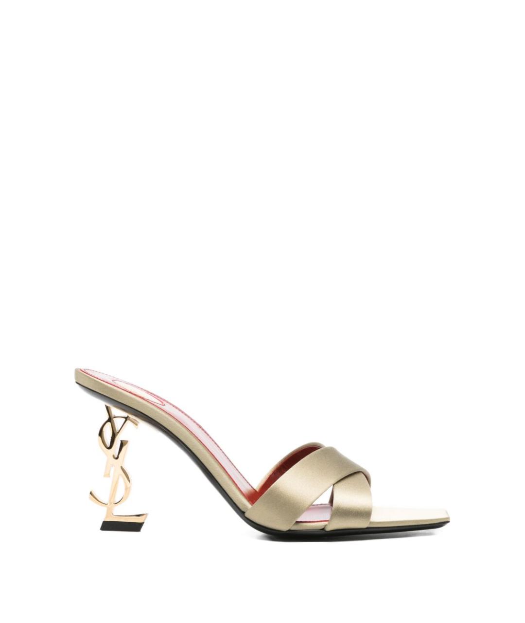 SAINT LAURENT Золотые текстильные мюли, фото 1