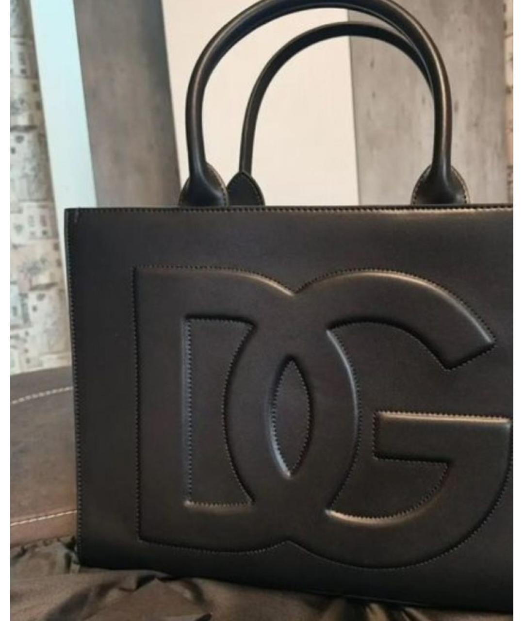 DOLCE&GABBANA Черная кожаная сумка тоут, фото 3