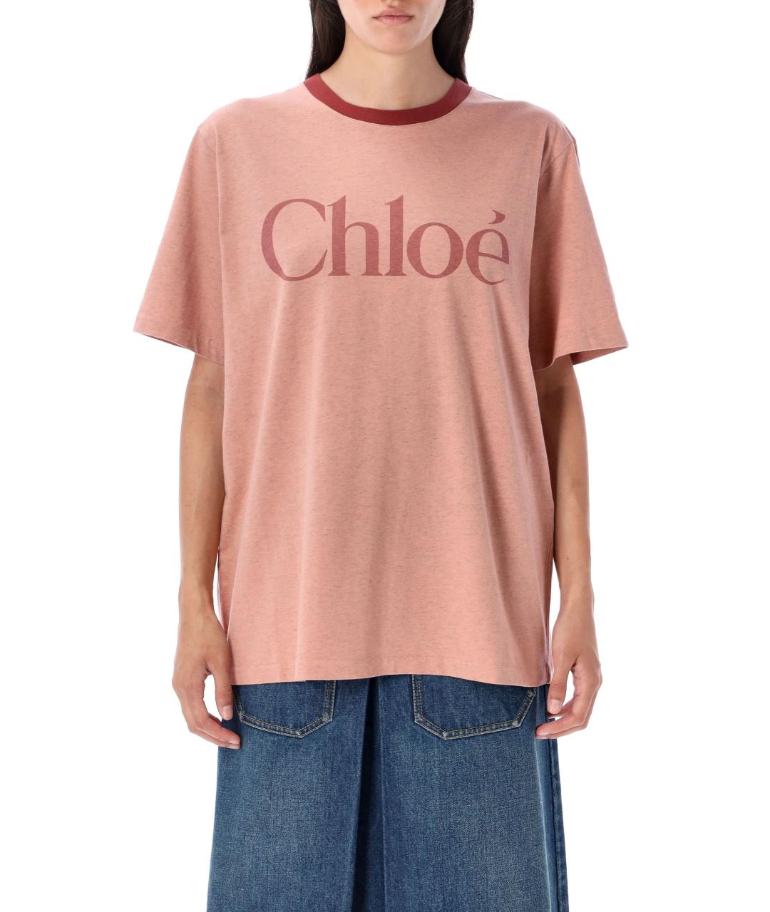 CHLOE Коралловая хлопковая футболка, фото 1