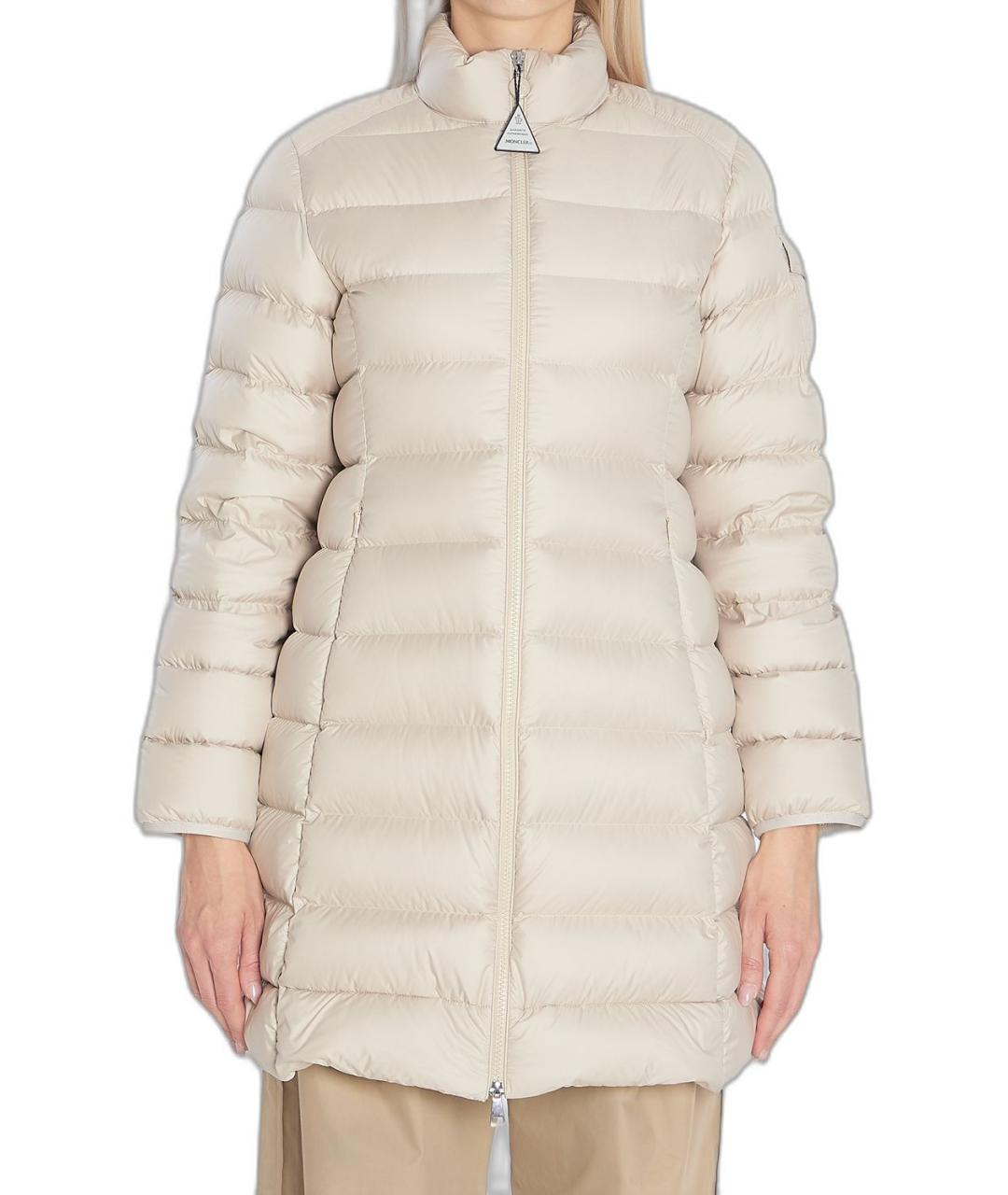 MONCLER Бежевое полиэстеровое пальто, фото 5