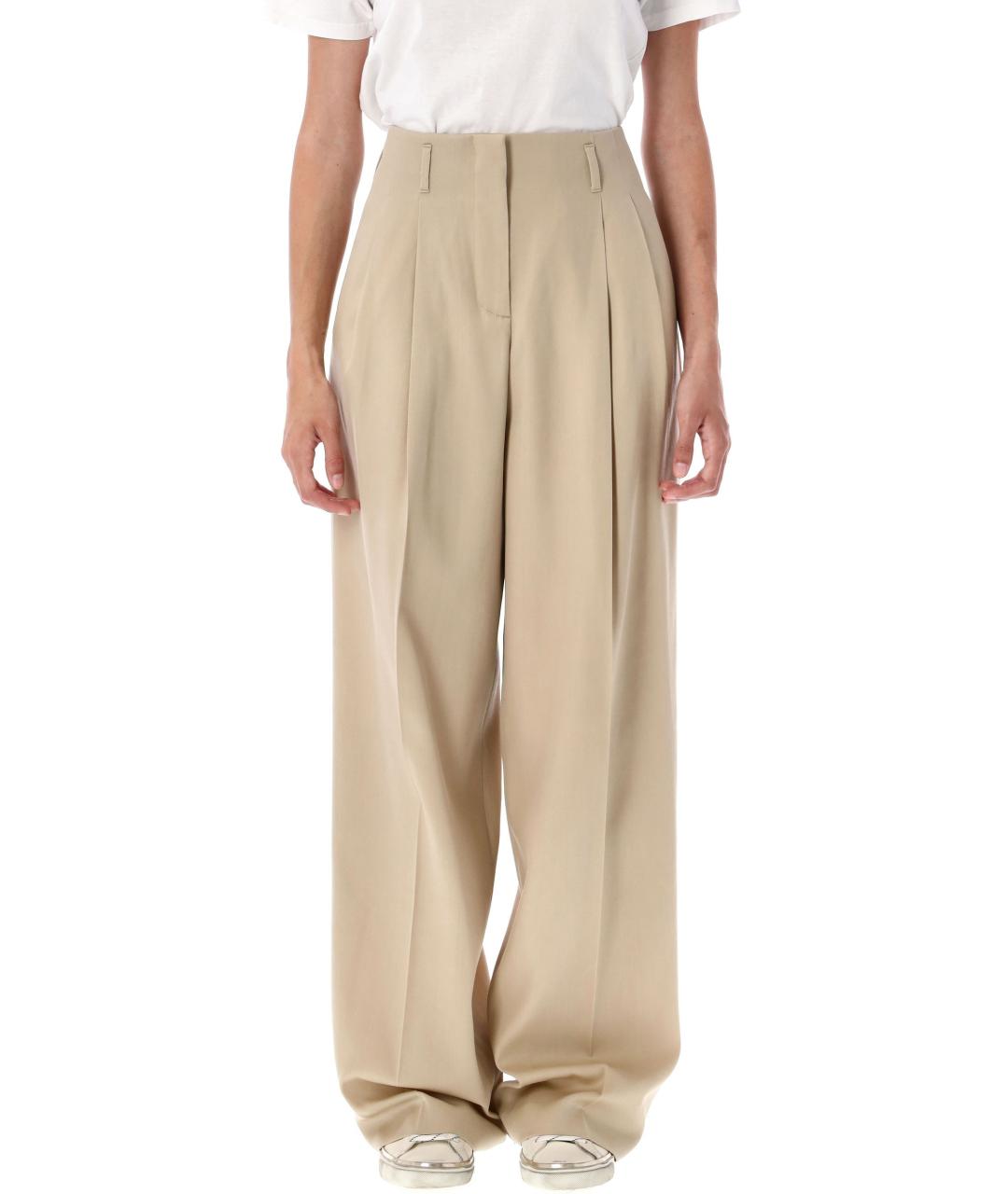 GOLDEN GOOSE DELUXE BRAND Бежевые шерстяные брюки широкие, фото 1