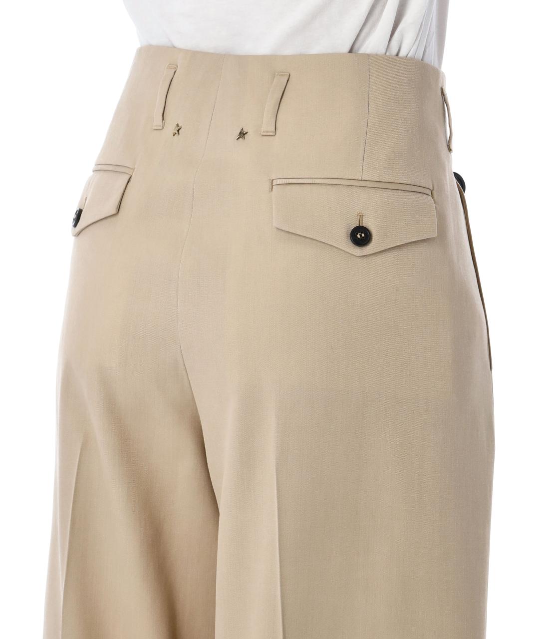 GOLDEN GOOSE DELUXE BRAND Бежевые шерстяные брюки широкие, фото 3
