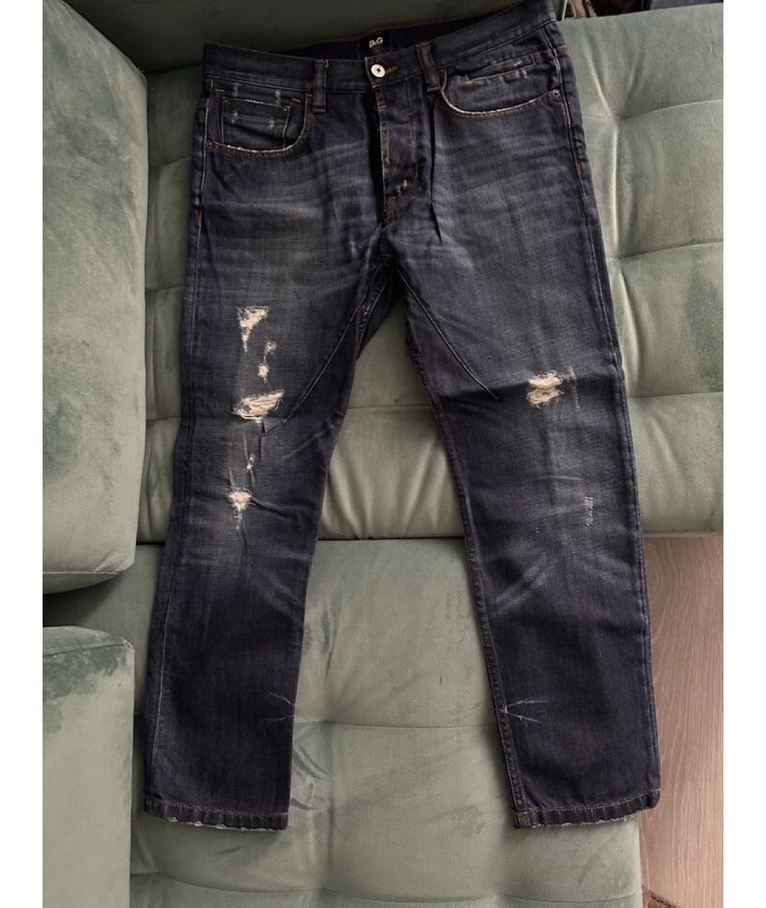DOLCE&GABBANA Темно-синие хлопковые прямые джинсы, фото 8