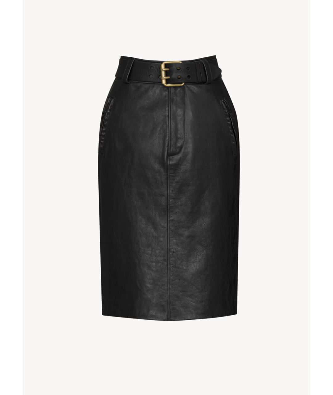 SAINT LAURENT Черная кожаная юбка миди, фото 6