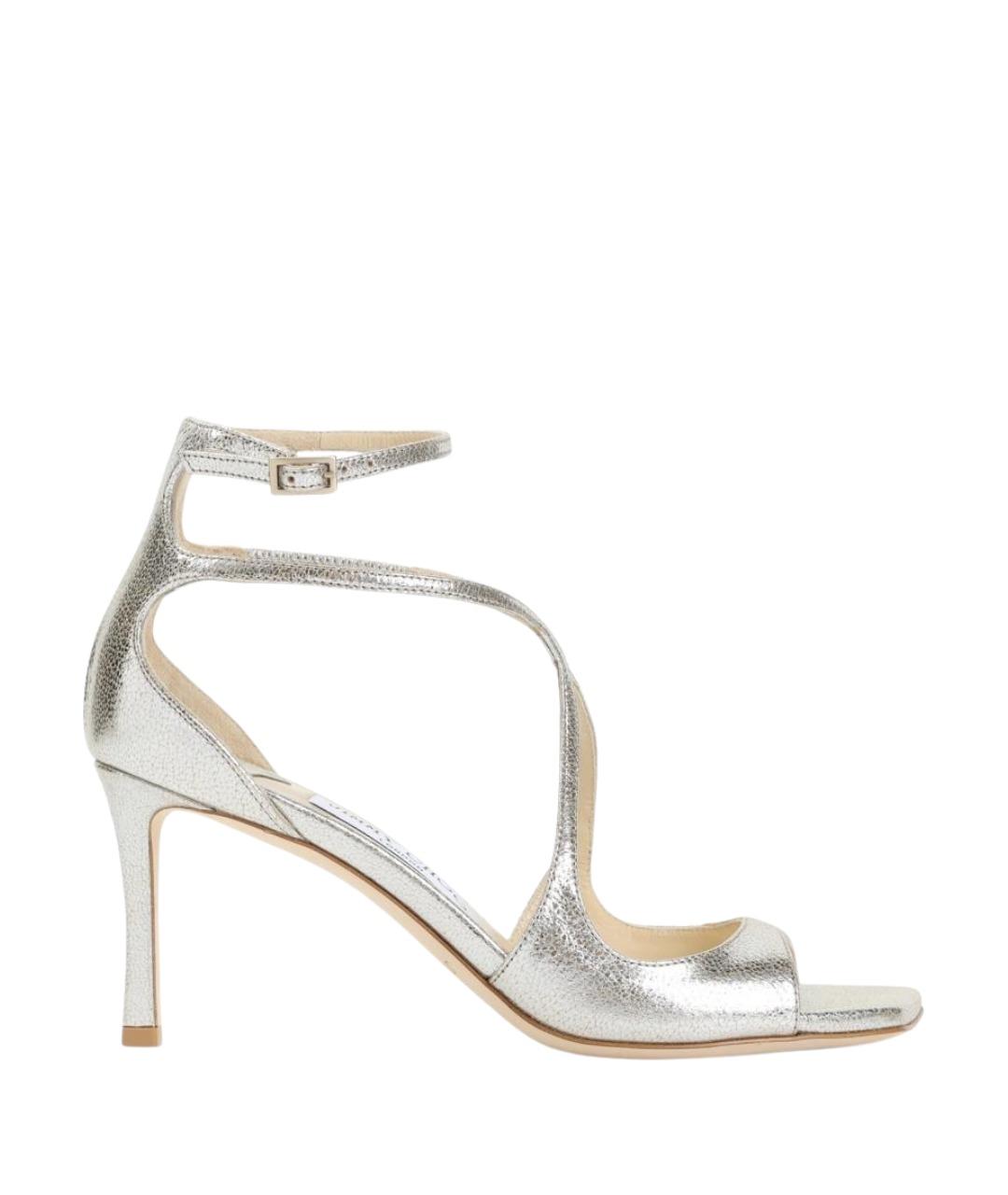 JIMMY CHOO Серебряные кожаные босоножки, фото 1